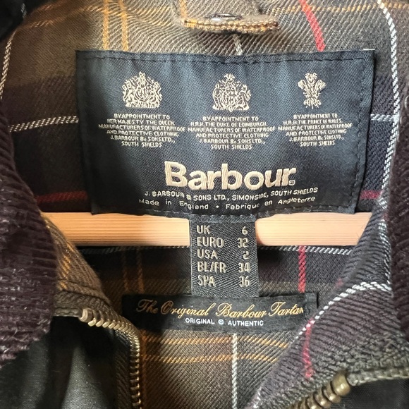 Barbour Olive Jacket with Plaid Cuffs - Picture 4 of 9